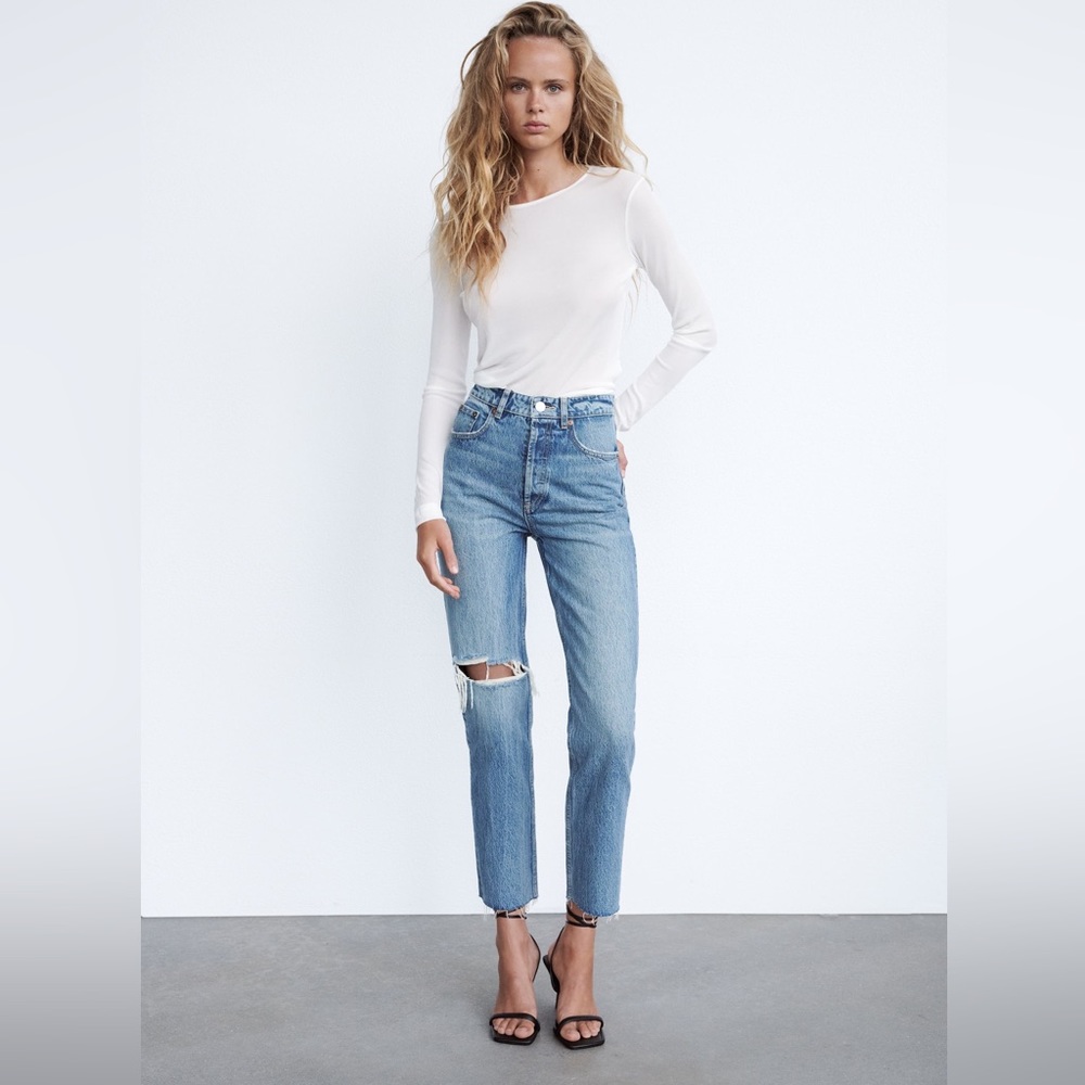 Zara Ripped Straight Jeans